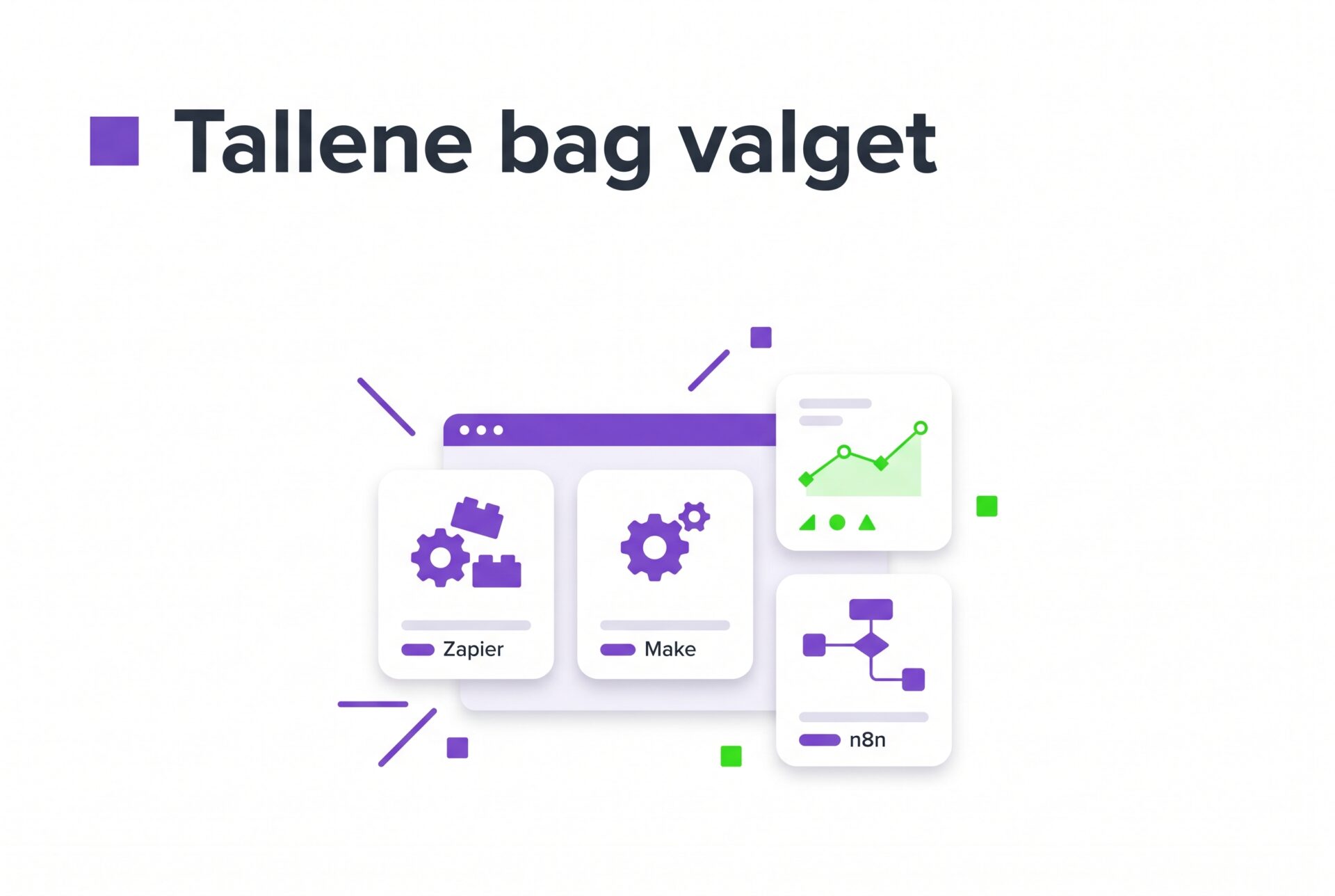Illustration af data for valg mellem n8n, Make og Zapier